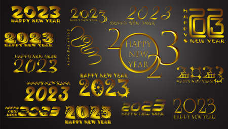 idea and concept think Creativity modern  2023 Happy New Year posters set. Design templates with  logo 2023 for celebration and season decoration. minimalistic trendy backgrounds for branding, banner, cover, card.のイラスト素材