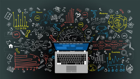 Laptop and Technology, Text various -  modern Idea and Concept Vector illustration Business  with icon,arrow,world,Text 10%-100%.の写真素材