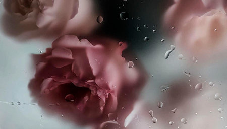 photo illustration valentine's day.background blurred image flower with mirror, drop water,perspective creative modern Idea concept.の写真素材