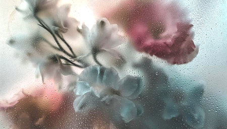 photo illustration valentine's day.background blurred image flower with mirror, drop water,perspective creative modern Idea concept.の写真素材