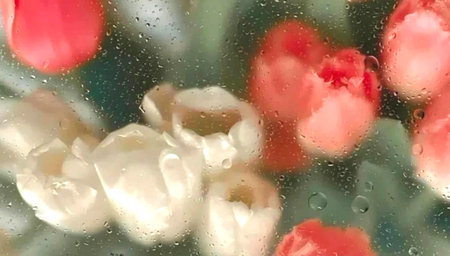 photo illustration valentine's day.background blurred image flower with mirror, drop water,perspective creative modern Idea concept.の写真素材