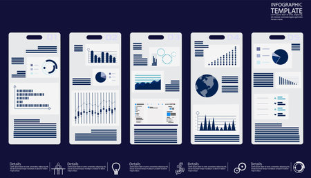 online stock trading. app screen  smartphone design  template application interface with flat illustrations,UI,idea and concept think creativity modern  design vectorのイラスト素材