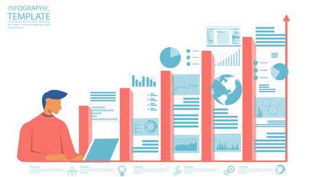 professionals analyzing graphs.online stock trading.design  template application interface with flat illustrations,UI,idea and concept think creativity modern  design vectorのイラスト素材