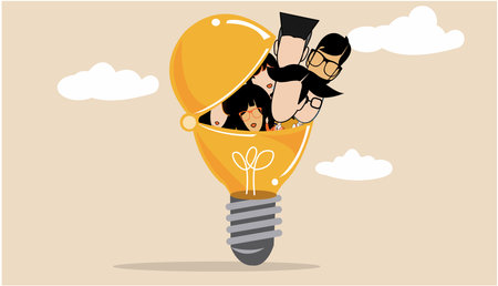 light bulb.illustration of the office concept business people in the flat style. e-commerce and team work.idea and concept think creativity.のイラスト素材