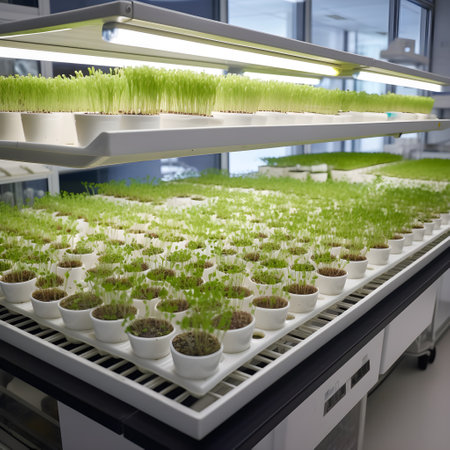 Microgreens in a modern laboratory, biotechnology and agriculture concept. Generative AIの素材