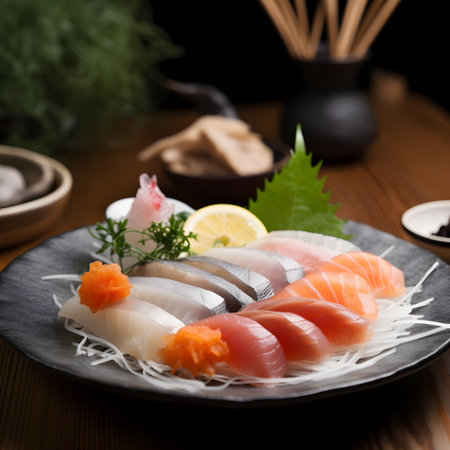 Sashimi set with salmon, tuna, japanese food in resturant. Generative AIの素材