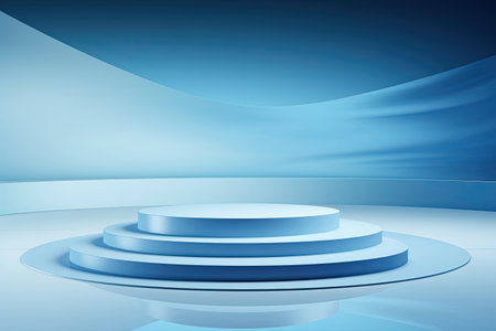 Abstract blue background with round podium. 3d rendering, 3d illustration. Generative AIの素材