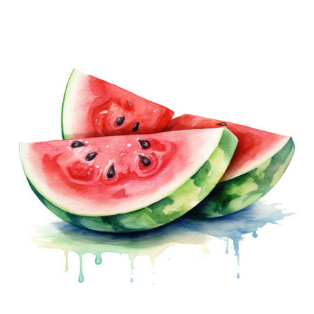 Watermelon slice isolated on white background. Watercolor hand drawn illustration. Generative AIの素材