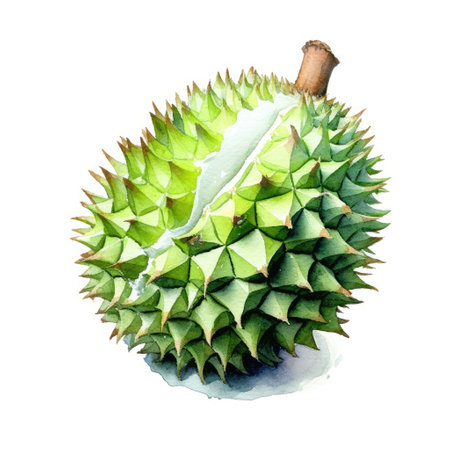Watercolor durian isolated on white background. Hand drawn illustration. Generative AIの素材