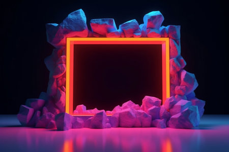 3d render, abstract background, empty frame in the middle of the stone.Generative AIの素材