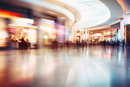 Blurred image of shopping mall with people in motion. Abstract background.Generative AIの素材