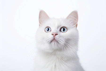 Portrait of a white cat with blue eyes on a white background.Generative AIの素材