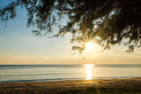 Sunset at sea with trees sway at Chaolao Tosang Beach Thailand.の写真素材