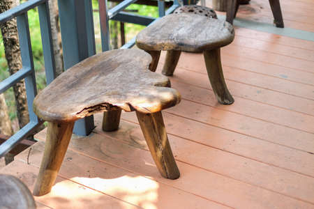 Brown wooden chairs set on the wooden floor for background or texture.