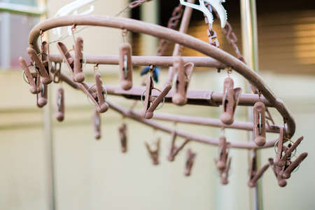 Brown plastic cloth clamp for vintage background or texture.の写真素材
