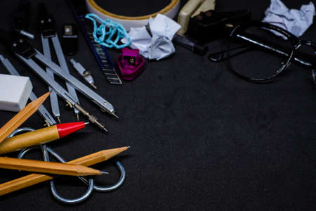 Stationery (accessories or tool) for education in school or classroom, space for your content - for background or texture.の写真素材