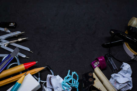 Stationery (accessories or tool) for education in school, classroom or office, space for your content - for background or texture.の写真素材