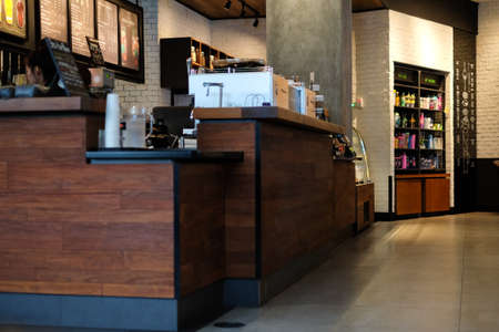 Bangkok, Thailand - May 22, 2018 : Interior drink & dessert cafe (Payment Counter) at Starbucks...