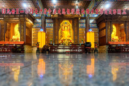 Penang, Malaysia - December 20, 2019 : The interior Kek Lok Si temple (a buddhist famous temple situated in Penang) and beautiful Guanyin (Goddess of Mercy).のeditorial素材