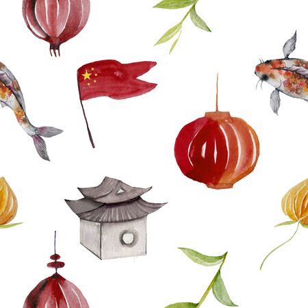 10 different chinese seamless patterns. Endless texture can be used for wallpaper, pattern fills, web page background,surface textures.の写真素材