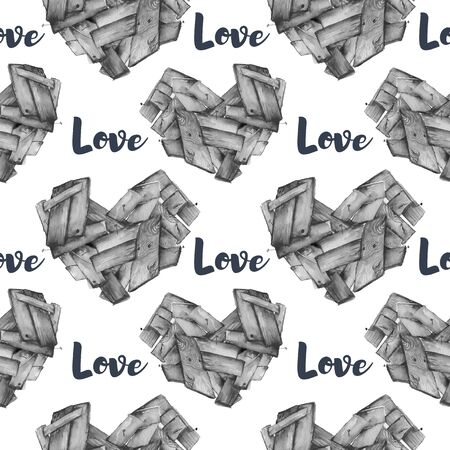 Seamless pattern with hand drawn hearts. Creative abstract texture for wrapping, textile, wallpaper.の写真素材