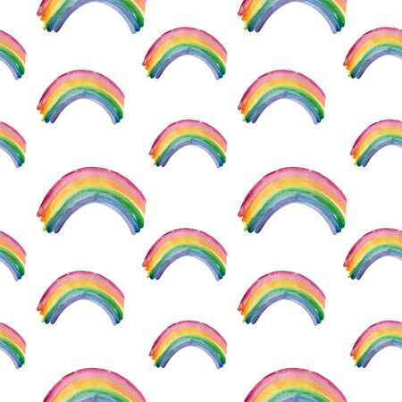Seamless weather pattern with rainbow. Colorful watercolor illustration. Stylishの写真素材