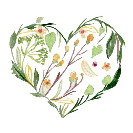 Bright heart made of flowers in . Romantic cartoon invitation card. Stylish design element in bright colorsの写真素材