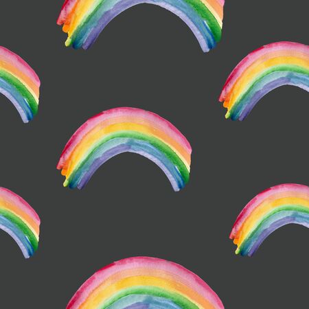 Cute rainbows in cartoon style seamless pattern. Delicate pastel shadesの写真素材
