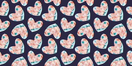 Watercolor hearts seamless pattern. decorative, pink illustration