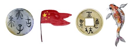 Watercolor Chinese elements dedicated to China. Image is created manuallyの写真素材