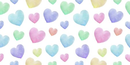 Repeated Watercolor hearts in romantic style.