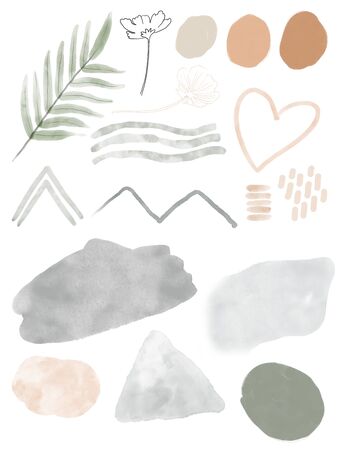 Collection of watercolor abstract. Hand drawn set of backgrounds with abstract paint. Watercolor illustration. Ideal for cards, posters, invitations. Isolated.の写真素材
