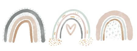 Boho Rainbow scandinavian nordic. Cute Childish hand-drawn illustration in scandinavian style. pastel colors ideal for baby clothes, textiles.の写真素材