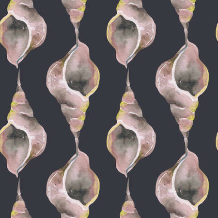 Seashells seamless pattern. Hand drawn doodle seashells, starfish, seaweed and corals.の写真素材