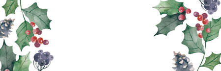 Christmas greeting card or invitation design. frame with hand drawn watercolorの写真素材