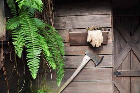 Wall house with an attached axの写真素材