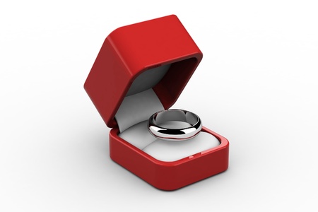 Wedding rings in red gift box の写真素材