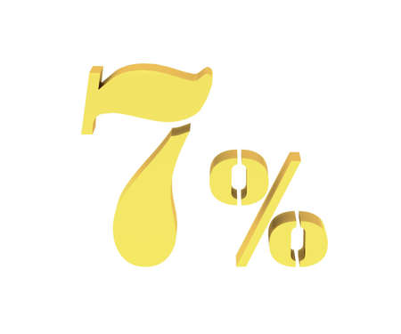 3d illustration of 7percent discount sign, golden colorの写真素材