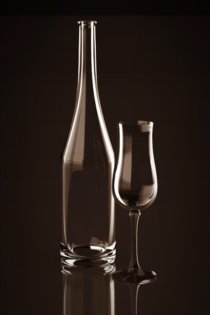 bottle and glass on white background (high resolution 3D image)の写真素材