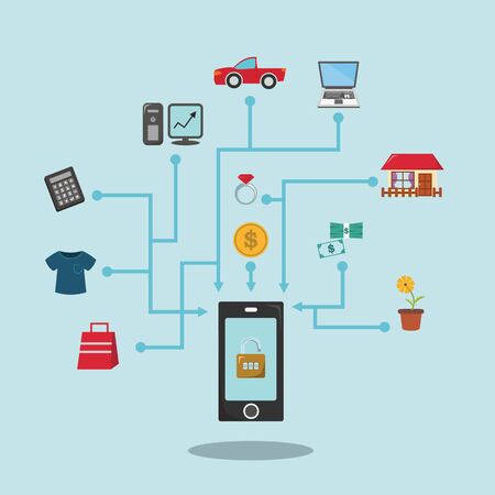 buying and shopping online with icon vectorのイラスト素材