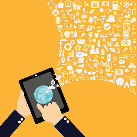 Tablet with application social, media, web iconsのイラスト素材