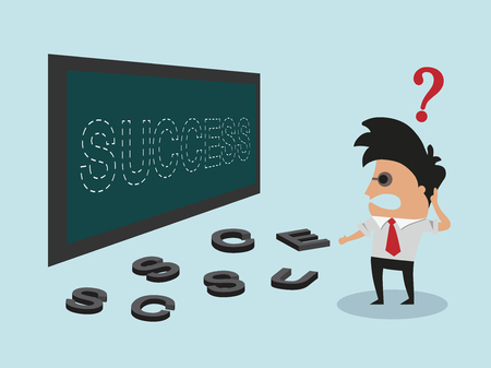 Different people try to success. Metaphoric obstacle. Cartoon Vector Illustration.のイラスト素材