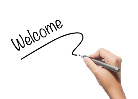 Hand writing welcome isolated on background.の写真素材