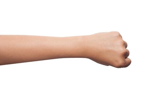 isolated woman hand clenched in a fistの写真素材