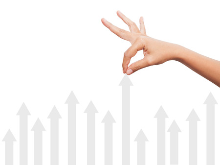 Arrow Leadership Concept, businesswoman hand pulling arrow leadership.の写真素材