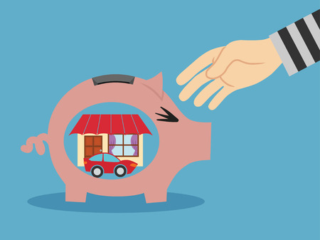 Thieves stealing a house. vector illustration.のイラスト素材