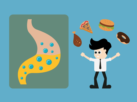 Man with stomachache after fastfoodのイラスト素材