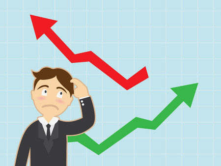 A Businessman In Doubt, Having To Choose Between Two Different Choices. Business Concept Illustrationのイラスト素材