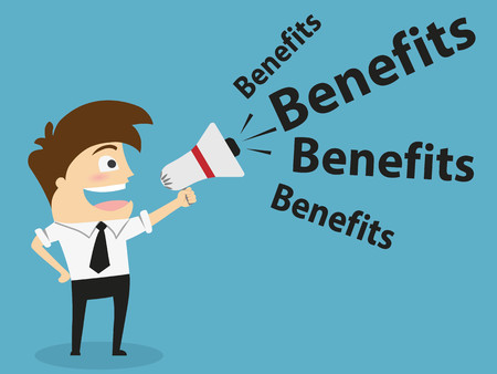 Man holding megaphone . benefits conceptのイラスト素材