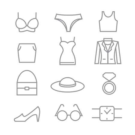 Women Clothing Icons with White Backgroundのイラスト素材